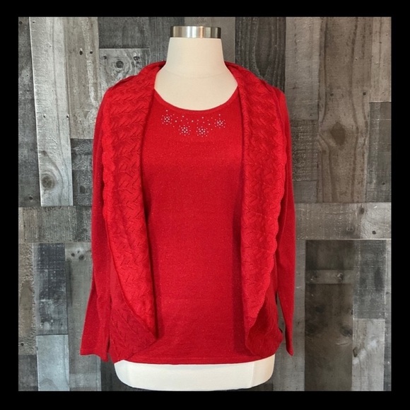 Briggs vintage red ruffle sweater medium sparkly Christmas holiday party winter - Picture 1 of 11